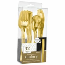 Premium Quality Glossy Gold Forks Knives Spoons 32 Ct Cutlery - £9.53 GBP