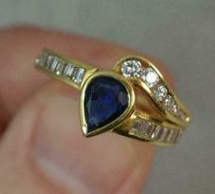 18ct Yellow Gold Over Blue Sapphire &amp; Diamond Stack Cluster Band Ring 2.50Ct - £74.36 GBP