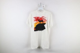 Deadstock Vintage 80s Mens Large Deer Buck Nature Sunset Mountain T-Shirt USA - $59.35