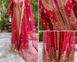 Pakistani Hot Pink net gown style Suit, Fancy Threadwork and Sequins,Medium - $123.75