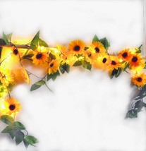 4 Pack 8.8Ft Artificial Sunflower Garland With 200 Led Fairy, Birthday Party - £25.38 GBP