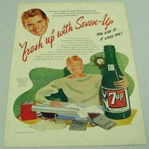1946 Print Ad 7UP Soda Pop College Boy Does Homework &amp; Drinks Bottle of Seven Up - £11.21 GBP
