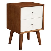 Brown and White Century Modern Wood 2 Drawer Nightstand - $312.49