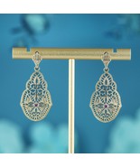 Natural Ruby Vintage Style Filigree Dangle Earrings in Solid 14K Gold - £798.35 GBP
