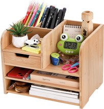 Frcctre Bamboo Desktop Organizer With Drawer, 3 Tier Wooden, Office Supp... - $44.93