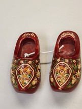 Vintage Holland Dutch Wooden Shoes Clogs Netherlands Windmill Tulip Flowers Red - £10.59 GBP