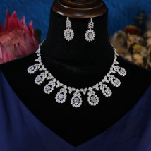 Luxury Water Drop Pendant Wedding Necklace European Brides Full Cubic Zirconia E - £116.76 GBP
