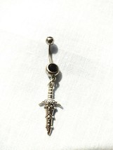 Dagger Sword Exotic Decorated Dangling Charm On 14g Dark Purple Cz Belly Ring - £5.58 GBP