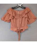 Free People Orange Striped Peasant Crop Top Button Up Shirt Womens M Ruf... - $459.38 MXN
