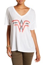 Junk Food S White Wonder Woman Logo DC Hero Oversized Lightweight V Neck T-Shirt - £14.64 GBP
