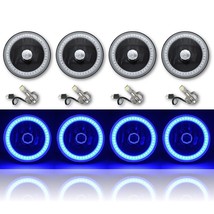 5-3/4&quot; Blue SMD LED Halo Angel Eye Black Headlight w/ 6k LED Light Bulb Set of 4 - £261.47 GBP
