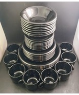 Newcor China BRAVO Black Stoneware Complete 8-Place Dish Set 1994 With T... - $420.40 CAD