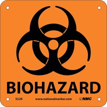 NMC S52R Warning Sign with Graphic, "BIOHAZARD", 7" Width x 7" Height, Rigid Pla - £14.32 GBP