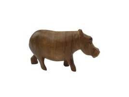 Vintage Hand Carved Hippo Hippopotamus Wooden Figurine Carving Statue - £14.18 GBP