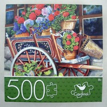 Mary Irwin Peddlin&#39; Posies 500 pc Cardinal Jigsaw Puzzle Flower Shop Garden Cart - £7.82 GBP