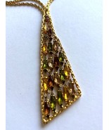 Vintage 70s Necklace Olive Amber Topaz Rhinestone Pendant MCM Abstract M... - €39,07 EUR