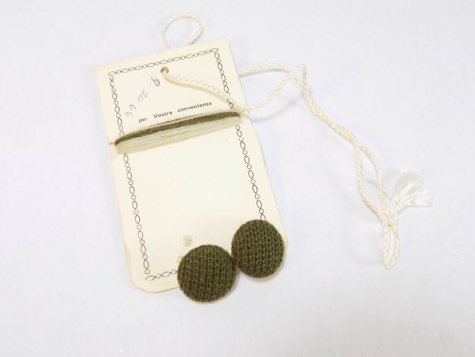 2 VINTAGE BUTTONS CADILLAC HANDMADE IN ITALY 100% VIRGIN WOOL ROUND GREE... - $1.39