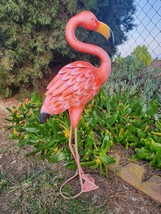 25&quot; H, Hand Painted Metal Flamingo Statue With Embossed Feather - Garden... - £27.77 GBP
