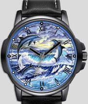 Dancing Ocean Waves Dolphins Art Stylish Rare Quality Wrist Watch - £43.16 GBP