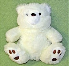 Hugfun Vintage Teddy 14&quot; Bear Plush Furry White Sitting With Brown Paws &amp; Nose - £12.38 GBP