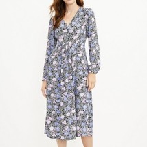 Loft Floral Ruched V-Neck Long Sleeve Midi Dress Size 2 - £25.10 GBP