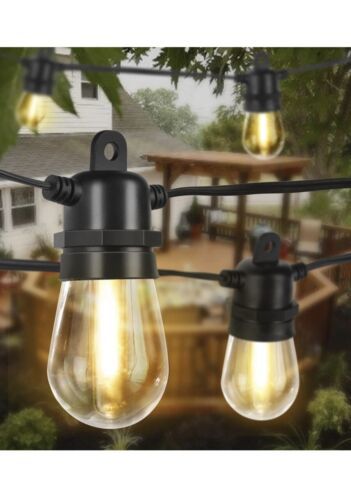 48FT Outdoor String Lights Patio Lights 15 LED S14 Bulb IP65 Waterproof NEW - $14.84