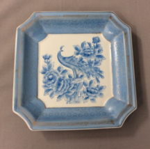 Vintage Andrea By Sadek Blue With Gold Trim Square Peacock Dish 7949 - £9.61 GBP