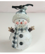 Vintage Glittery Snowman With Plaid Scarf &amp; Hat 3.75&quot; Christmas Ornament - $13.50 CAD