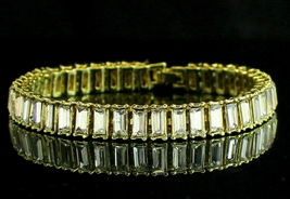 14.00 CT Baguette Cut VVS1 Diamond Tennis Bracelet 7&quot; 14k Yellow Gold Over - £142.12 GBP