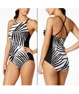 Calvin Klein High-Neck Cross-Back One-Piece Swimsuit Women&#39;s Black/White... - $175.61 CAD