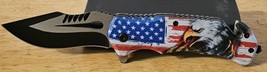 EAGLE AMERICAN FLAG USA BIRD SPRING ASSISTED KNIFE BLADE WITH BELT CLIP - $13.75