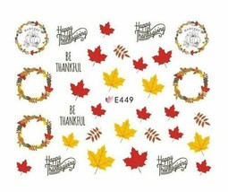 Nail Art 3D Decal Stickers Red Yellow Fall Leaves Autumn be thankful E449 - £2.47 GBP