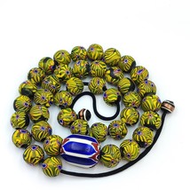 Very Unique Vintage Venetian Style Old Blue Chevron Glass Beads Long Strand - £91.34 GBP