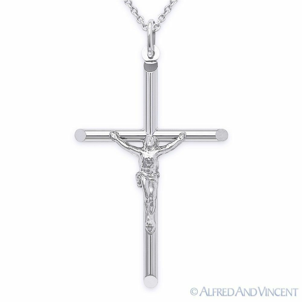 Primary image for Cross Charm Pendant Christian Crucifix Jesus Necklace Sterling Silver 47mmx31mm