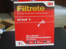Pack of 3 Filtrete 3M Dirt Devil Style U Vacuum Bags #65703B - £10.17 GBP