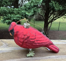 2022 Christmas World Red Glittered Blown Glass Cardinal Bird Ornament NWT 5” - £14.30 GBP