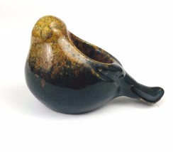 Art Pottery Modernist Stoneware 6&quot; Bird Votive Candle Holder Yellow Green EUC - £14.00 GBP