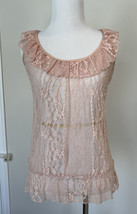 Peach lace overlay sheer top with ruffles XS - £10.16 GBP