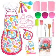 Kids Baking Set 26Pcs With Dinosaur Apron &amp; Hat Cooking Chef Dress Up Role Play  - £29.29 GBP