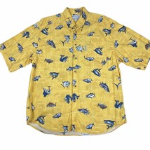 Columbia Sportswear Mens Shirt Large Fish Print Short Sleeve Button Down Yellow - £15.57 GBP