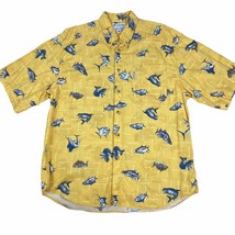 Columbia Sportswear Mens Shirt Large Fish Print Short Sleeve Button Down Yellow - £15.52 GBP