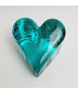 Vintage Fire and Light Aqua Blue Heart Recycled Art Glass Paperweight Si... - £77.73 GBP