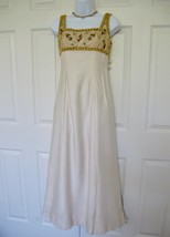 Vintage 1960s Formal Pageant Dress XS Ivory Gold Pearls Beads Sequins Empire Bow - £104.23 GBP
