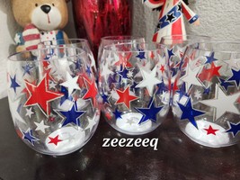 6pc 4th of July Patriotic Memorial Stars Acrylic Plastic Stemless wine Glasses - £29.27 GBP