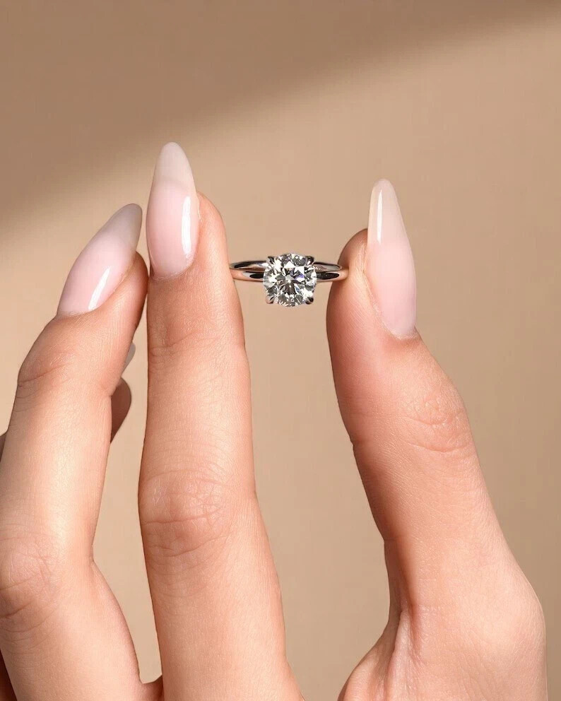 Lab Grown 1.50 Cts Round Cut D VVS1 CVD Diamond Ring Solitaire 14k White... - $899.00