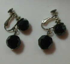 Vintage Signed Les Bernard Faceted Black Dangle Ball Earrings - $23.75