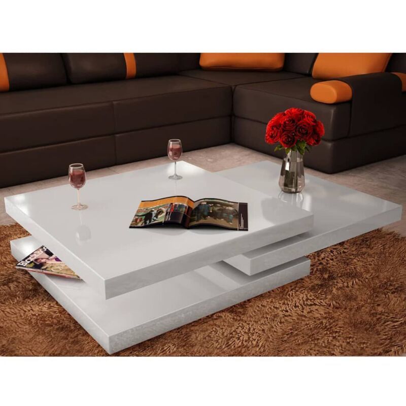 Primary image for Modern Wooden Large White High Gloss 3 Tier Living Room Extendable Coffee Table 