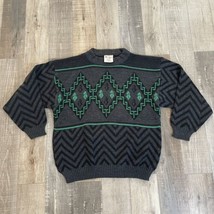 Peter Werth Sweater Green w Multi Color Patterned Wool Acrylic sz S - $18.88