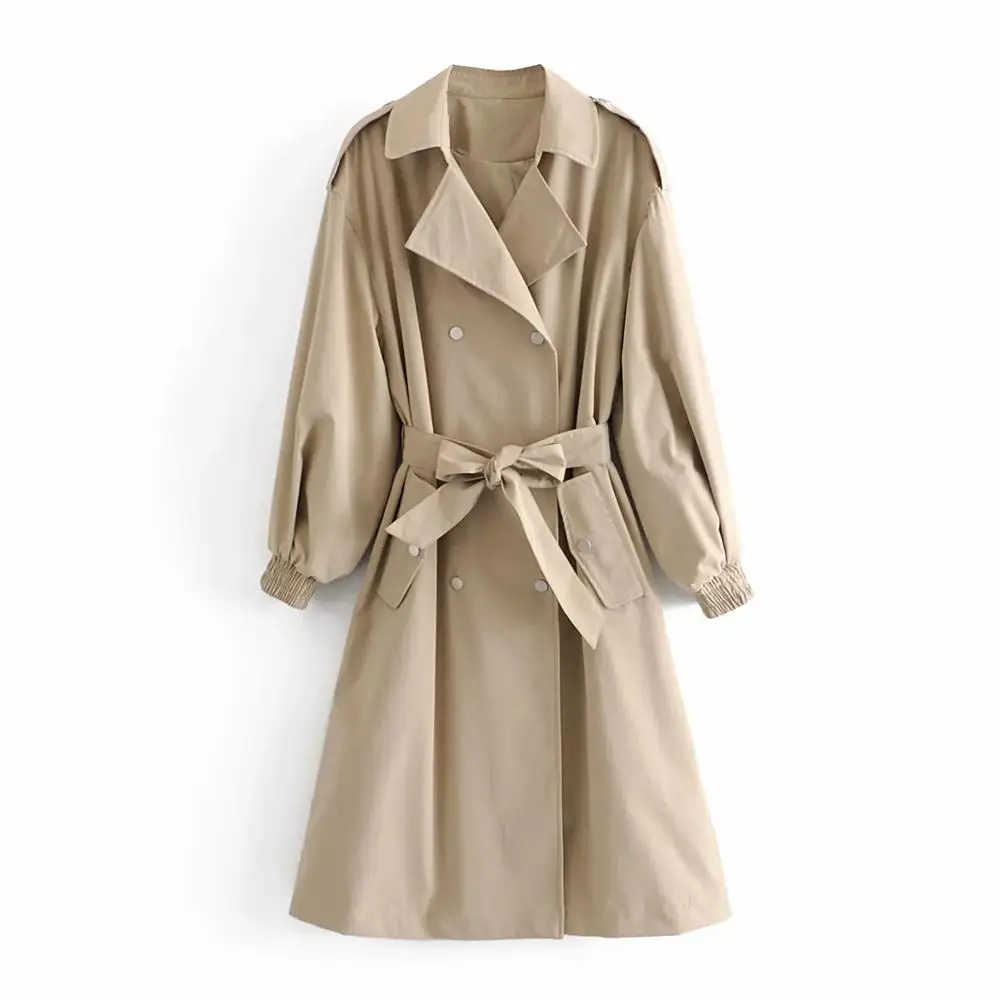 Xitimeao   2021 Fashion With Belt Double Breasted Trench Coat Vintage Lo... - £180.61 GBP