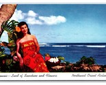 Northwest Orient Airlines Hawaii Land of Sunshine Flowers UNP Chrome Pos... - $6.88